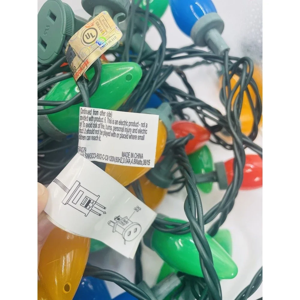 Lot of 3 Sets Opaque Colored Retro Christmas Lights w/Green Wire (50) Each C2